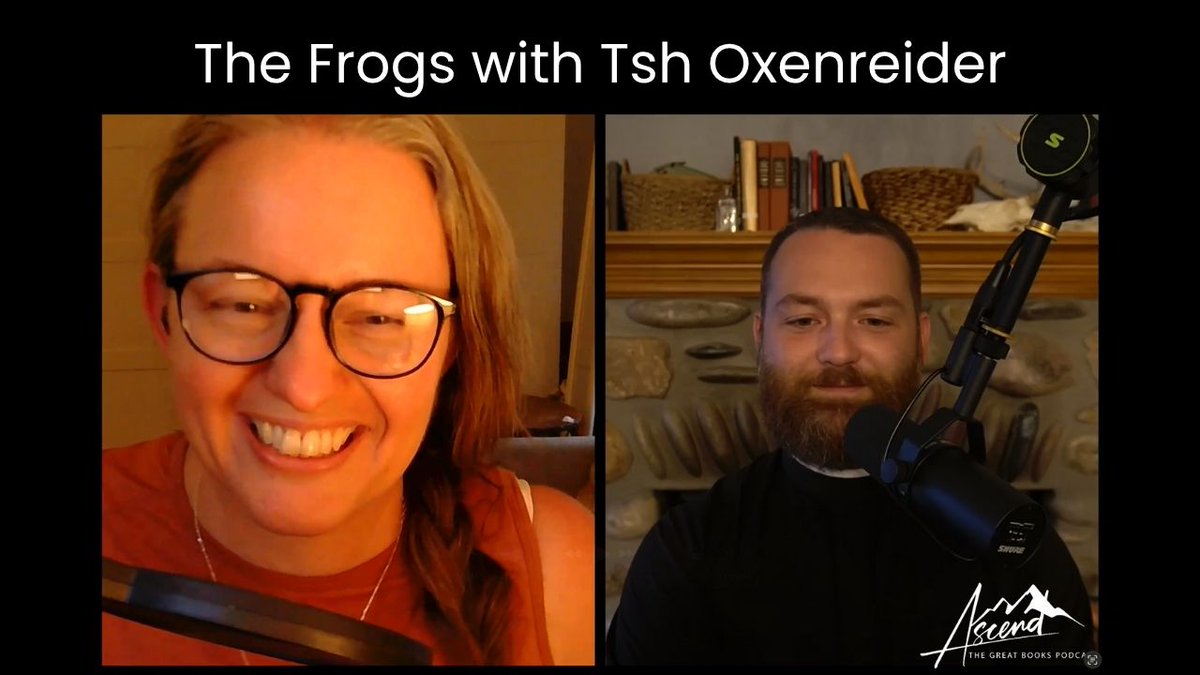 Ascend: The Great Books Podcast (@thegreatb00ks) on Twitter photo TODAY we are discussing The Frogs by Aristophanes with <a href="/tsh/">Tsh Oxenreider</a>.
The play tells the comedic story of Dionysus deciding all the new tragic poets are terrible, so he travels to Hades to bring back Euripides to help save Athen’s from her moral decay.😂
Join us!📚 TODAY we are discussing The Frogs by Aristophanes with <a href="/tsh/">Tsh Oxenreider</a>.
The play tells the comedic story of Dionysus deciding all the new tragic poets are terrible, so he travels to Hades to bring back Euripides to help save Athen’s from her moral decay.😂
Join us!📚