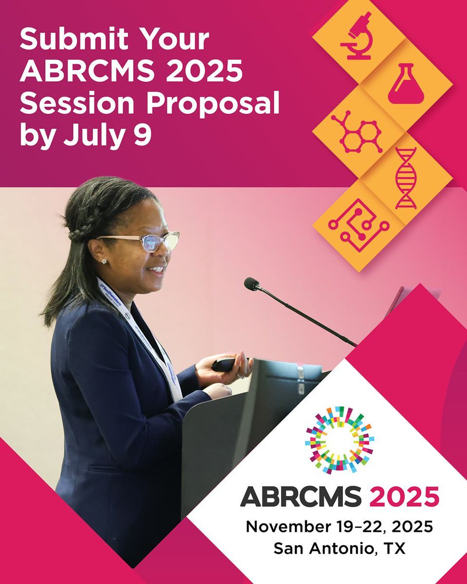 ABRCMS's tweet image. ⚠️ #ABRCMS2025 Deadline Reminder: Session proposals are due in TOMORROW!
Let’s build a cutting-edge program for 2025. Submit a professional development or scientific session proposal by tomorrow to be considered.
abrcms.org/present-at-abr…
#STEM #STEMeducation