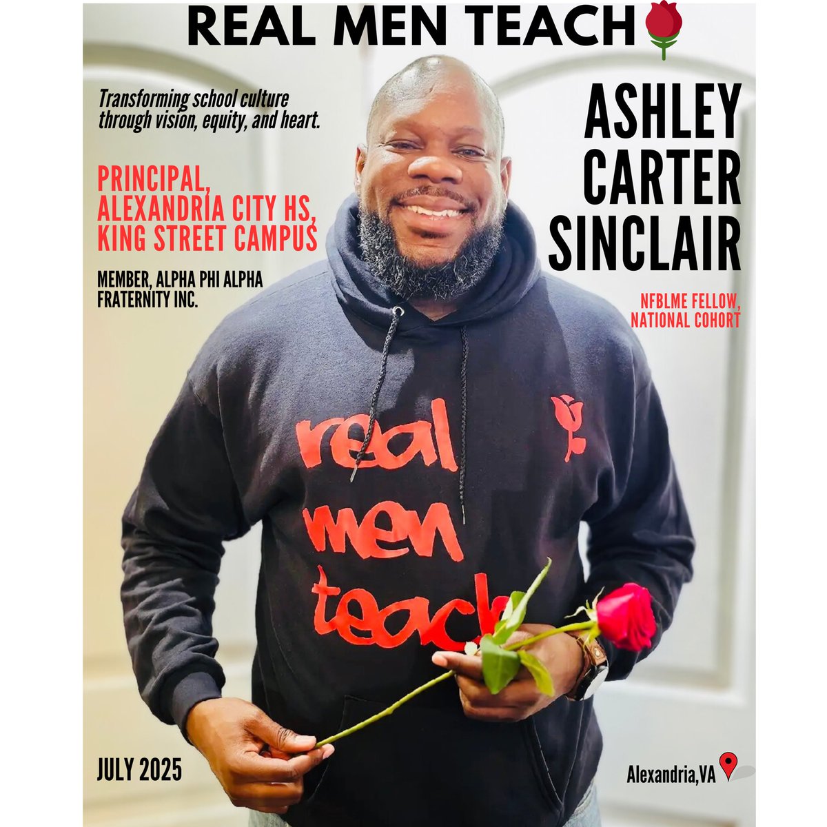 “Did you hear about the rose that grew from a crack in the concrete?” -Tupac

Real Men Teach celebrates The National Fellowship for Black and Latino Male Educators!

Today we celebrate Ashley Carter Sinclair, Campus Principal at Alexandria City HS! 

Apply realmenteach.com/fellowships