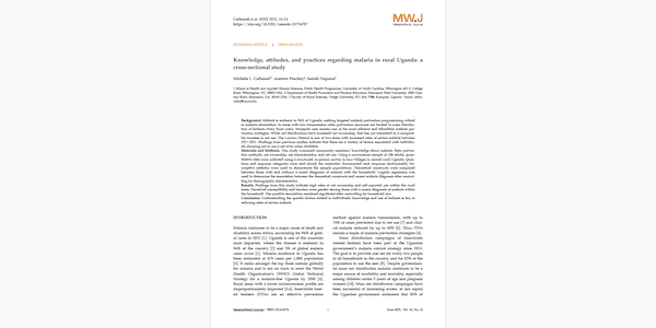 Here is the latest #OpenAccess MalariaWorld Journal article for you:

Knowledge, attitudes, and practices regarding #malaria in rural Uganda: a cross-sectional study

malariaworld.org/malariaworld-j…

#MalariaWorldJournal
#MWJ