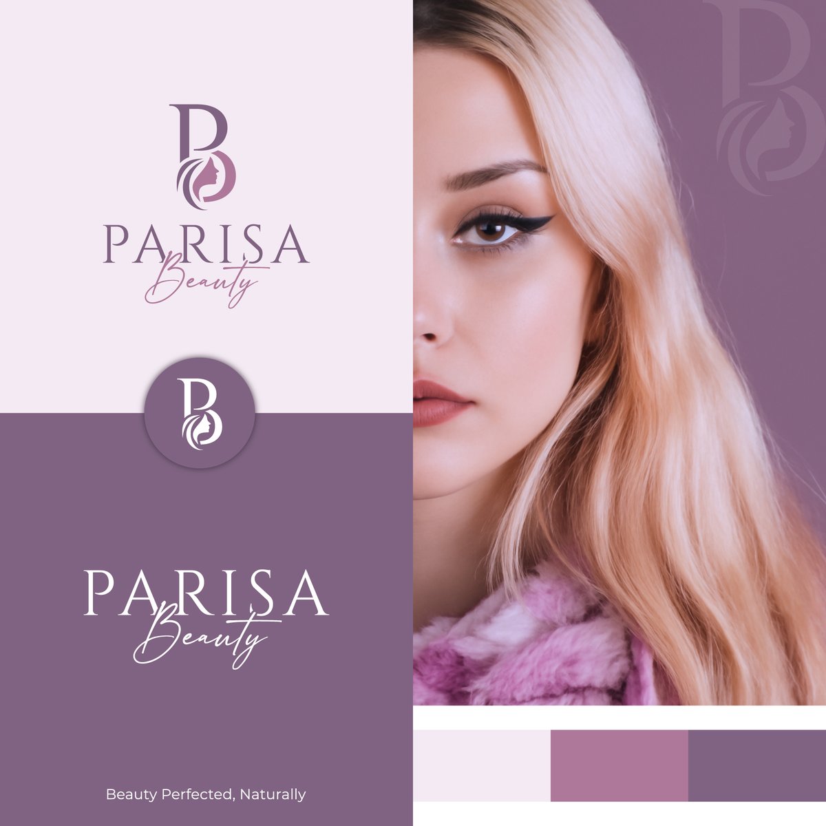 Parisa Beauty, this project showcases the elegant and sophisticated brand identity created for Parisa Beauty, a premium beauty and skincare brand focused on natural perfection. The design centers around refined femininity and natural beauty, emphasizing soft, harmonious tones.