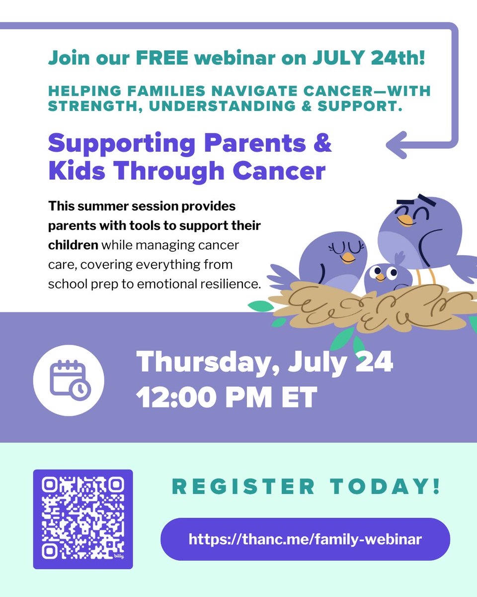 What do you say when you don’t know what’s next? Join us July 24 for a free webinar on parenting through cancer. Practical tools, real stories &amp; support 👉 thanc.me/family-webinar…
#ParentingWithCancer #FamilySupport #ChildLife