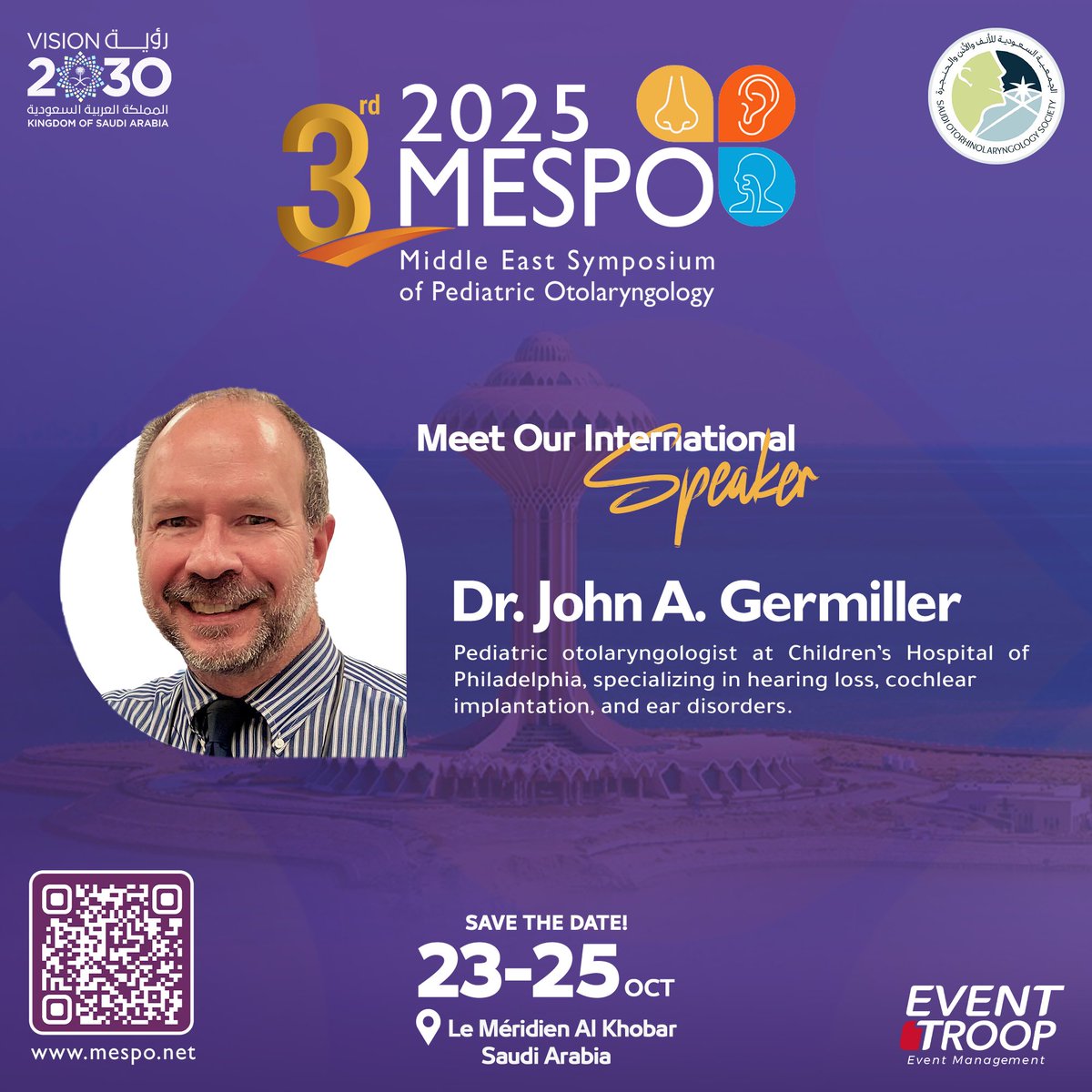From Philadelphia to Al Khobar 🛫🌍

Dr. John Germiller – pediatric otolaryngologist at CHOP – brings the latest in cochlear implantation, hearing restoration, and complex ear surgeries to MESPO 2025.

Oct 23-25 | Le Meridien Al Khobar 💜

🔗
mespo.net

#cochlear