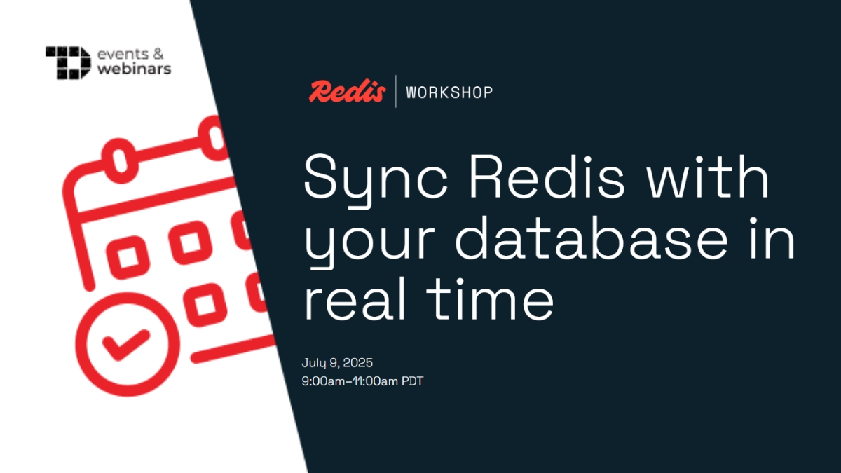 TechDogs_Inc's tweet image. Join Redis engineers on July 9 for a hands-on workshop on Redis Data Integration (RDI). Learn how to sync PostgreSQL with Redis in real time, configure CDC, build pipelines, and apply best practices for reliable, scalable data syncing. tinyurl.com/2bhyes69

#TechDogs #Event