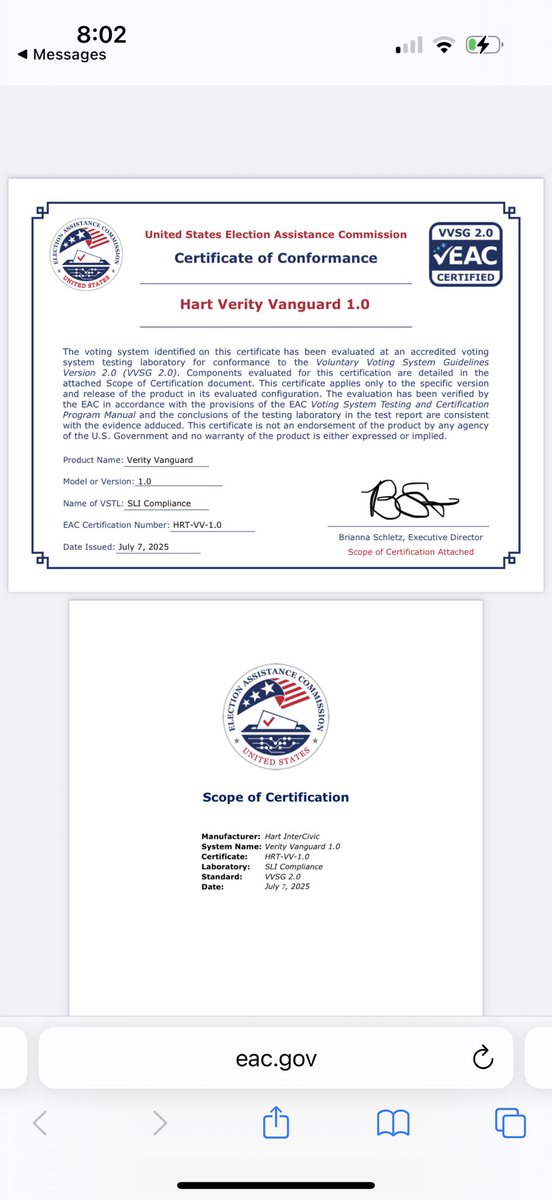 Don Palmer 🍊🌴 (@votingguy) on Twitter photo The next generation of voting systems is here! The first VVSG 2.0 system approved by the Election Assistance Commission (EAC) is Verity Vanguard submitted by <a href="/HartInterCivic/">Hart InterCivic</a>. Congrats and thankful to the professional teams at <a href="/EACgov/">Election Asst. Comm.</a> and <a href="/SLICompliance/">SLI Compliance</a>
eac.gov/sites/default/… The next generation of voting systems is here! The first VVSG 2.0 system approved by the Election Assistance Commission (EAC) is Verity Vanguard submitted by <a href="/HartInterCivic/">Hart InterCivic</a>. Congrats and thankful to the professional teams at <a href="/EACgov/">Election Asst. Comm.</a> and <a href="/SLICompliance/">SLI Compliance</a>
eac.gov/sites/default/…
