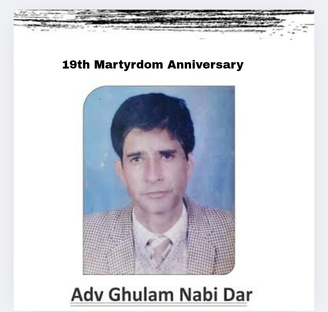 Remembering my senior colleague, Advocate Gh Nabi Dar Sahib, on his 19th martyrdom anniversary, a man of unmatched integrity, deep political wisdom and commitment to the party. 

His selfless service, unshakable loyalty and sacrifice will forever be etched in our hearts and