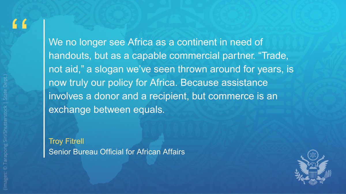 ''We no longer see Africa as a continent in need of handouts, but as a capable commercial partner. “Trade, not aid,” a slogan we’ve seen thrown around for years, is now truly our policy for Africa. Because assistance involves a donor and a recipient, but commerce is an exchange