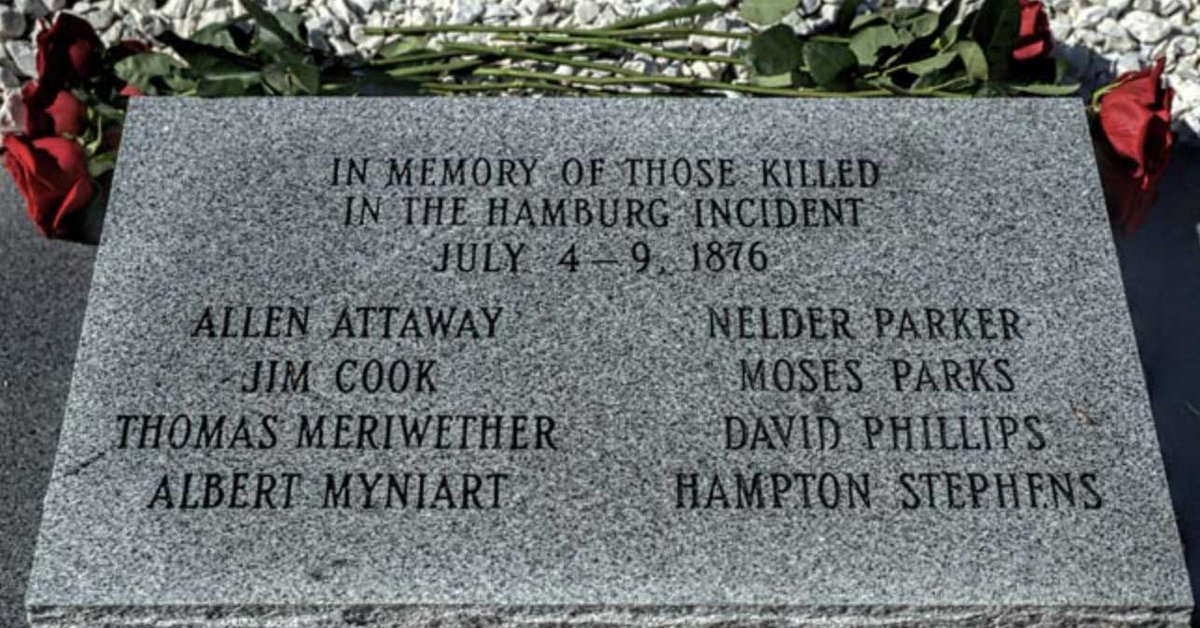 JMitchellNews's tweet image. #OnThisDay in 1876, the Hamburg Massacre took place in South Carolina after Black members of a militia marched on the Fourth of July.
Two white farmers, temporarily obstructed from traveling through town, brought a formal complaint, demanding the disbandment of the militia.…