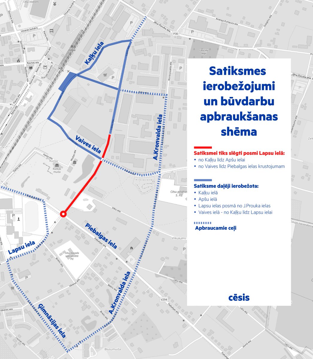 No 10. jūlija tiks slēgts Piebalgas un Lapsu ielas krustojums, kurā izbūvēs jaunas komunikācijas kā arī izveidos rotācijas apli. Būvdarbu zonas apbraukšanai ap krustojumu būs nodrošināts jauns pagaidu apvedceļš.
cesis.lv/lv/novads/aktu…