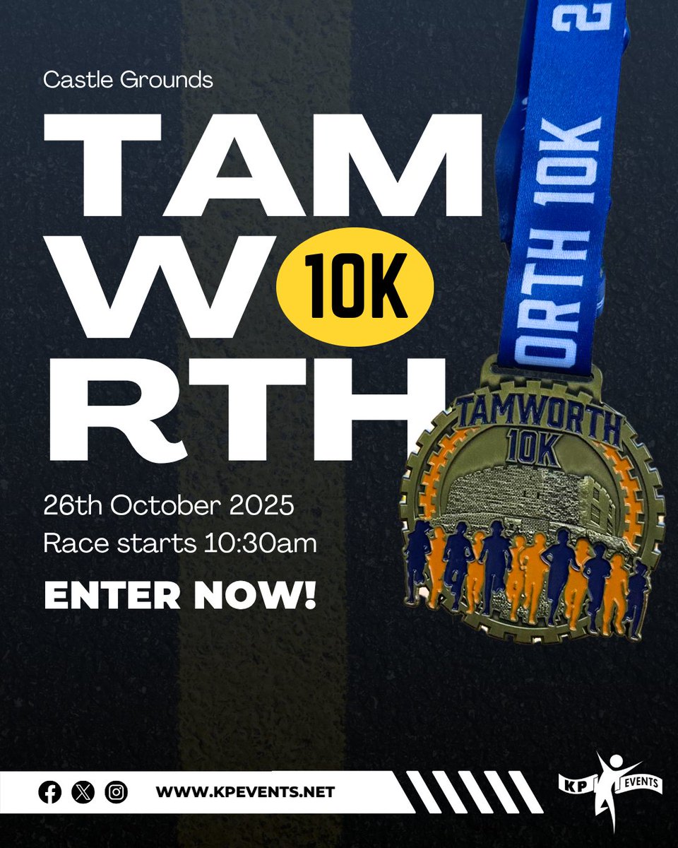 Throwback to our stunning 2024 medal - every runner will receive a bespoke Tamworth 10K 2025 medal once they cross the finish line! 🏅

Don’t miss out - sign up to the Tamworth 10K here: tamworth10k.co.uk

🏃💪
#KPEvents #RunStrong #Tamworth10K