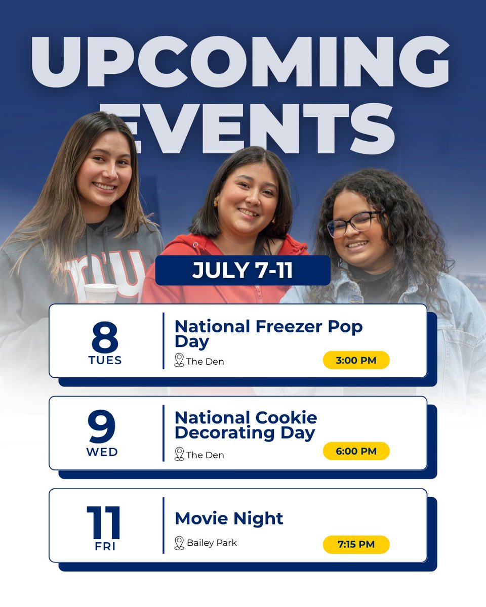 carolina_univ's tweet image. 🎉 CU Events: July 7–11
❄️ Tues (July 8) – Freezer Pop Day | 3 PM
🍪 Wed (July 9) – Cookie Decorating | 6 PM
🎬 Fri (July 11) – Movie Night | 7:15 PM

Join us for some fun, treats, and a movie!

#BruinLife #CarolinaUniversity #CUFun