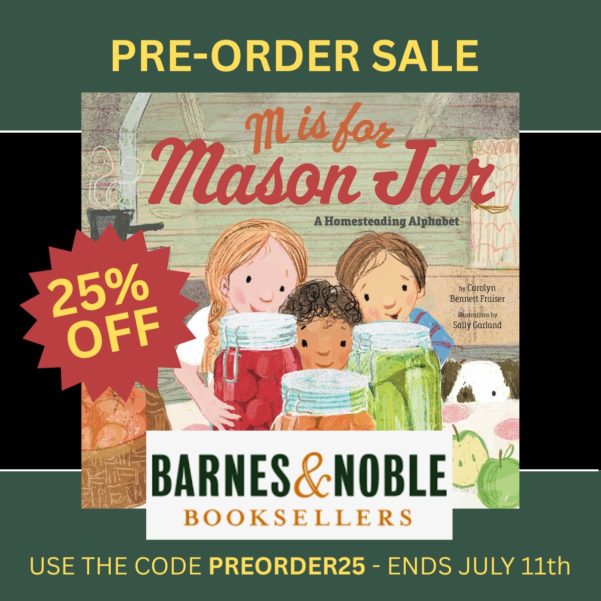 Heads up! Barnes &amp; Noble is having their pre-order sale this week if you want to go ahead and order your copy of M IS FOR MASON JAR. #picturebook #newrelease #preorder #kidlit

barnesandnoble.com/w/m-is-for-mas…