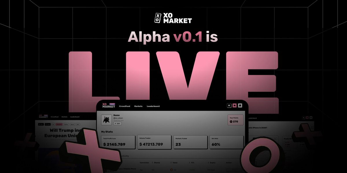 🎉 The XO Market Alpha v0.1 is LIVE! 🚀

The Conviction Market is open for business!

✅ Live Conviction Market
✅ Lightning-fast Sign-Up (Google, Email, Wallet)
✅ Test Tokens to Play: Risk-free
✅ Earn Conviction Points

Start here 👉 alpha.xo.market

No code? No