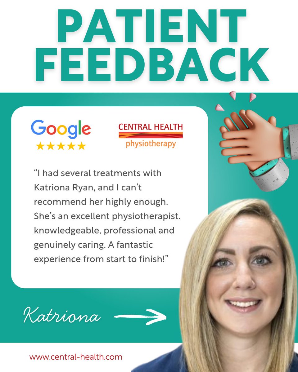 🌟 Patient Feedback! 🌟
We're thrilled to share this glowing review for our amazing physiotherapist Katriona Ryan! 🙌💬

If you're looking for expert physio treatment, you're in great hands at Central Health.

📍 Book here: eu1.hubs.ly/H0lBKv20
