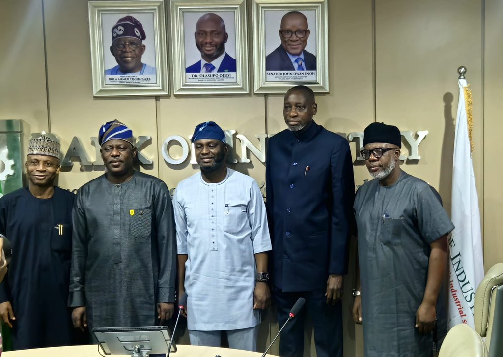 The Director General of the National Institute for Policy and Strategic Studies (NIPSS), Kuru, Prof. Ayo Omotayo, during a courtesy visit to the Managing Director/Chief Executive Officer of the Bank of Industry (BOI), Dr. Olasupo Olusi, at the Bank’s Corporate Headquarters in