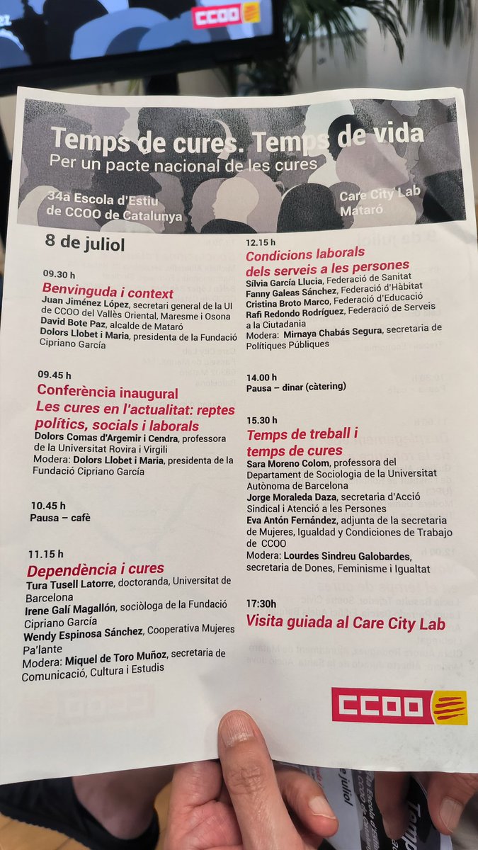 Primer dia de la 34ena Escola d'Estiu de <a href="/ccoocatalunya/">CCOO de Catalunya</a>. Parlem de la necessitat d'un pacte a Catalunya que abordi de manera integral la cura de les persones.
