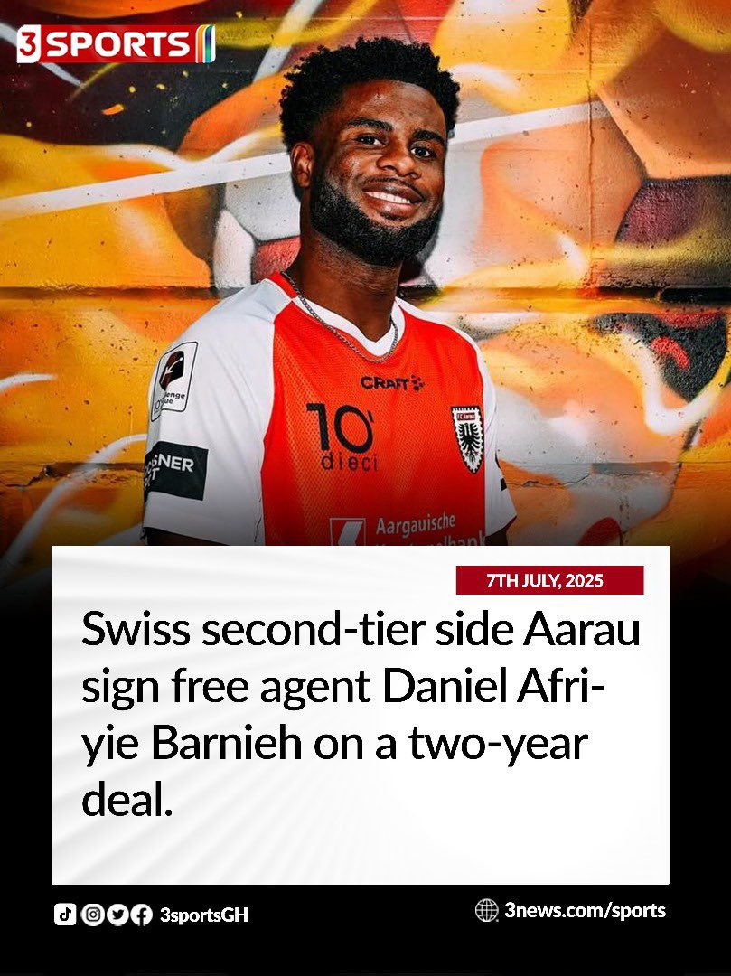 🇬🇭 Daniel Afriyie Barnieh has found a new club just days after his contract was terminated by FC Zurich. 

He joins FC Aarau in Switzerland. 

#3Sports