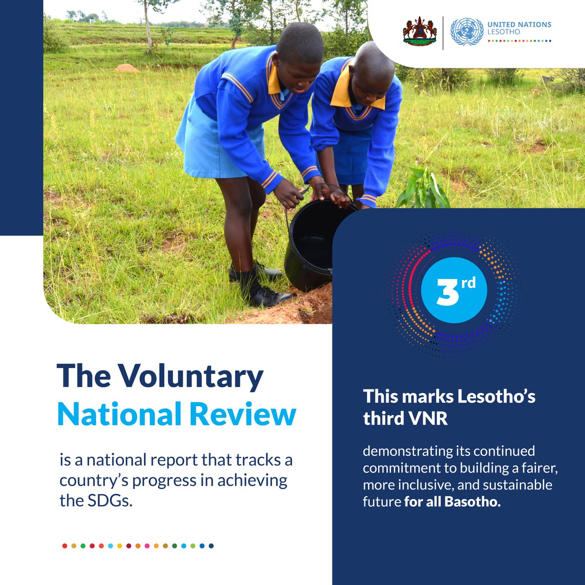 UNLesotho's tweet image. 📢🗓️Save the date! 

Lesotho is set to launch its third Voluntary National Review on 10 July 2025, taking stock of the country&apos;s progress on the #SDGs and outlining the path forward!

Stay tuned!