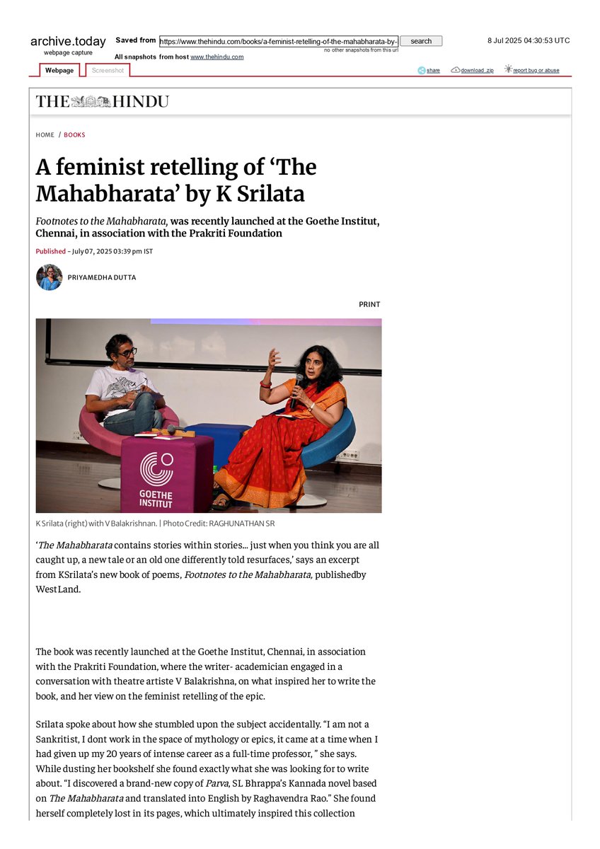 SrilataKrishnan's tweet image. &quot;Footnotes to the Mahabharata&quot; in &quot;The Hindu&quot; and the &quot;New Indian Express&quot;.
thehindu.com/books/a-femini…