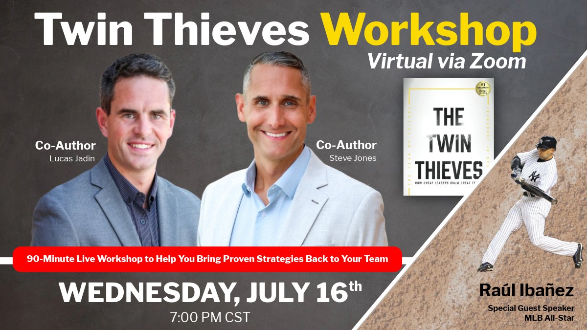 We’re just 8 days away from the Twin Thieves Live Workshop!

Join coaches and educators from across the country as we dive into proven strategies from the book to bring back to your teams.

🗓July 16 -  7 PM CST
💻Virtual Via Zoom 
🎙️Special Guest Speaker: MLB All-Star Raúl