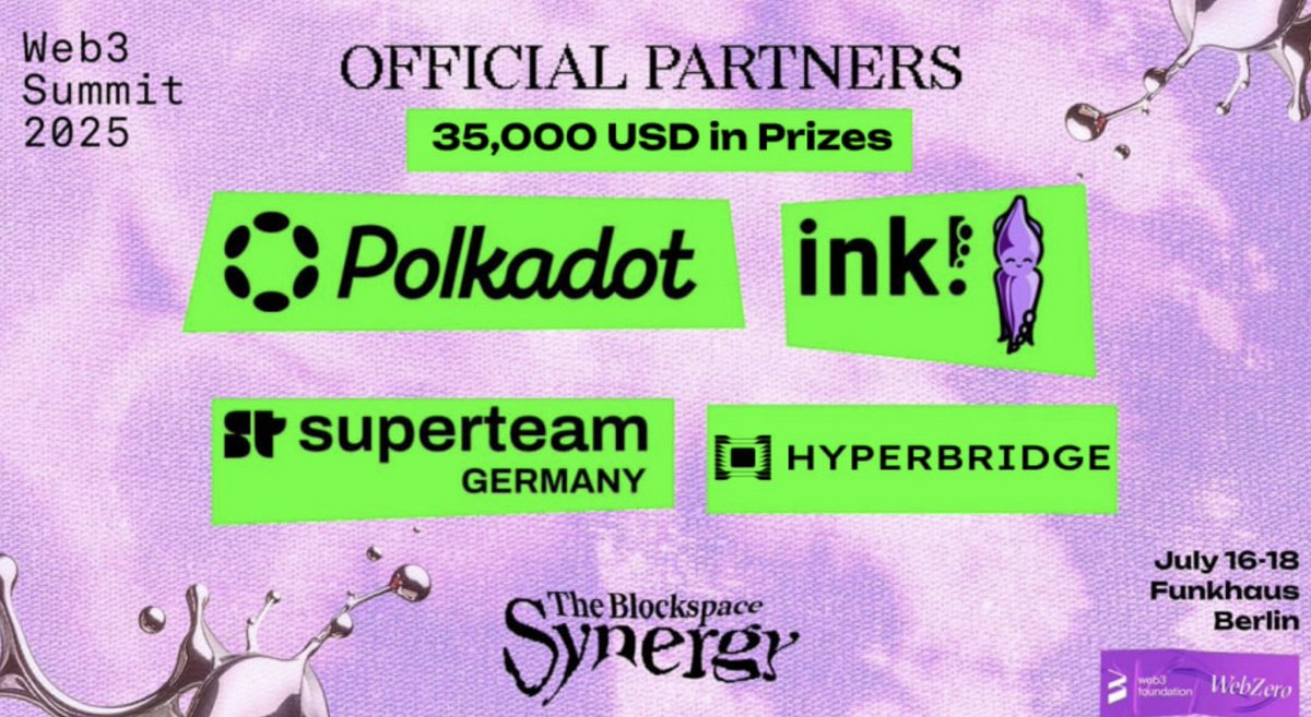 WebZero (@joinwebzero) on Twitter photo With the prize pool now exceeding 35,000 USD, meet the partners of the chain-agnostic <a href="/Web3summit/">Web3 Summit</a> hackathon in Berlin next week.
Prepare for the Blockspace Synergy.
<a href="/Polkadot/">Polkadot</a> <a href="/ink_lang/">ink!</a> <a href="/SuperteamDE/">Superteam Germany</a> <a href="/hyperbridge/">Hyperbridge</a> With the prize pool now exceeding 35,000 USD, meet the partners of the chain-agnostic <a href="/Web3summit/">Web3 Summit</a> hackathon in Berlin next week.
Prepare for the Blockspace Synergy.
<a href="/Polkadot/">Polkadot</a> <a href="/ink_lang/">ink!</a> <a href="/SuperteamDE/">Superteam Germany</a> <a href="/hyperbridge/">Hyperbridge</a>