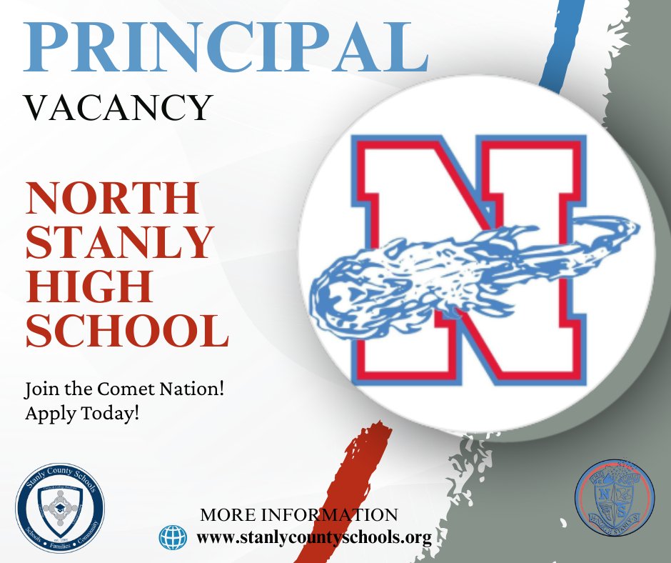 StanlySchools's tweet photo. NORTH Stanly HIGH School is searching for its next dynamic and dedicated leader to join the Comet Nation! 

📅 Apply Today: https://t.co/QfzairbJao https://t.co/ZlUHLln6Vd