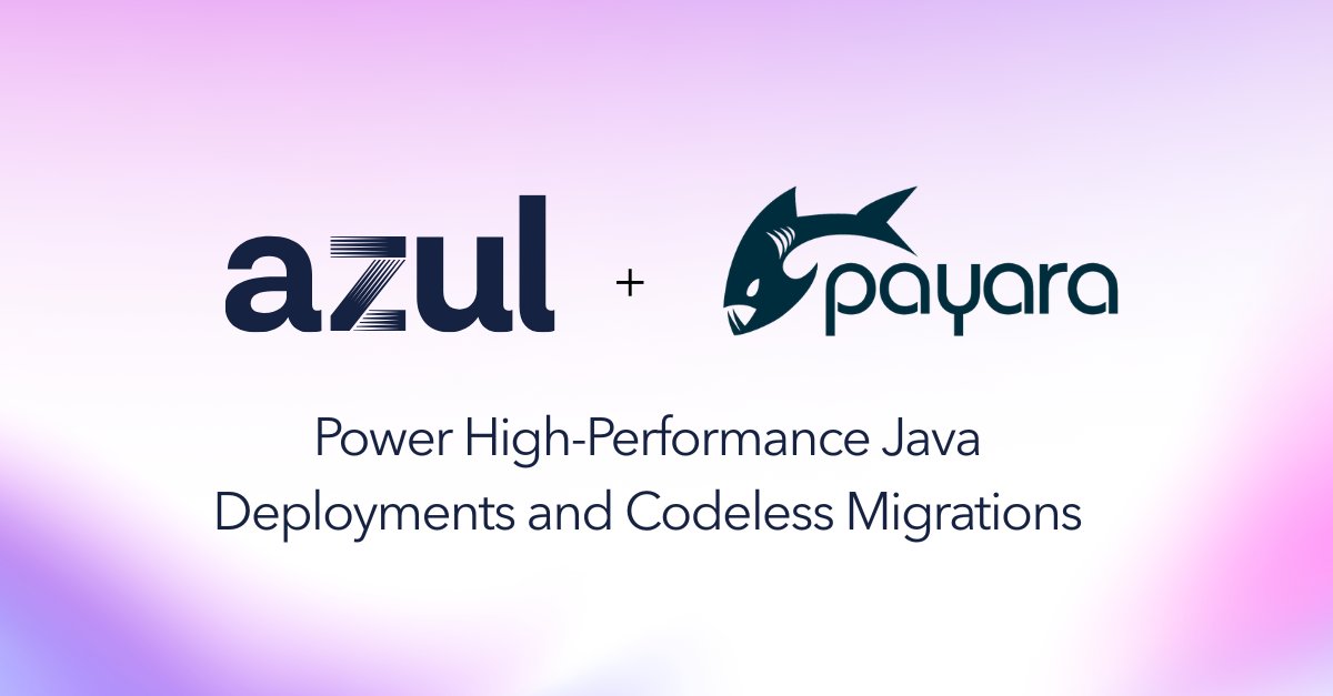 Azul (@azulsystems) on Twitter photo We partner w/ <a href="/payara/">payara</a>.bsky.social to ⬆️ Java perf & scale, and accelerate app delivery & modernization. New solution combines Payara Qube & Azul Platform Prime to help enterprises reduce infra & cloud costs and ⬆️ perf & scalability w/ ZERO code changes >bit.ly/4lH8rgY We partner w/ <a href="/payara/">payara</a>.bsky.social to ⬆️ Java perf & scale, and accelerate app delivery & modernization. New solution combines Payara Qube & Azul Platform Prime to help enterprises reduce infra & cloud costs and ⬆️ perf & scalability w/ ZERO code changes >bit.ly/4lH8rgY