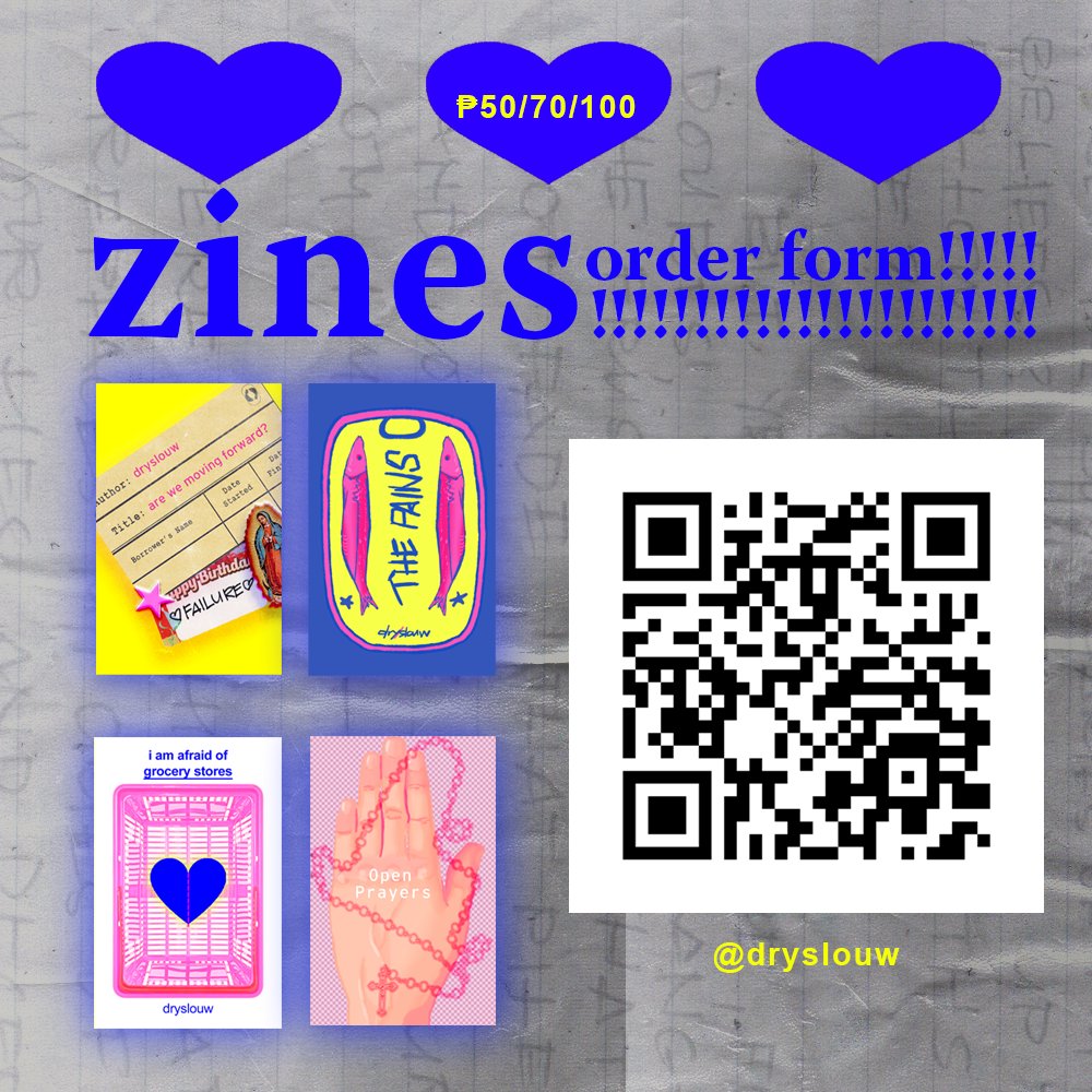 accepting online orders for my zines hehe

order form:
dryslouw.fillout.com/zinesbatch1
