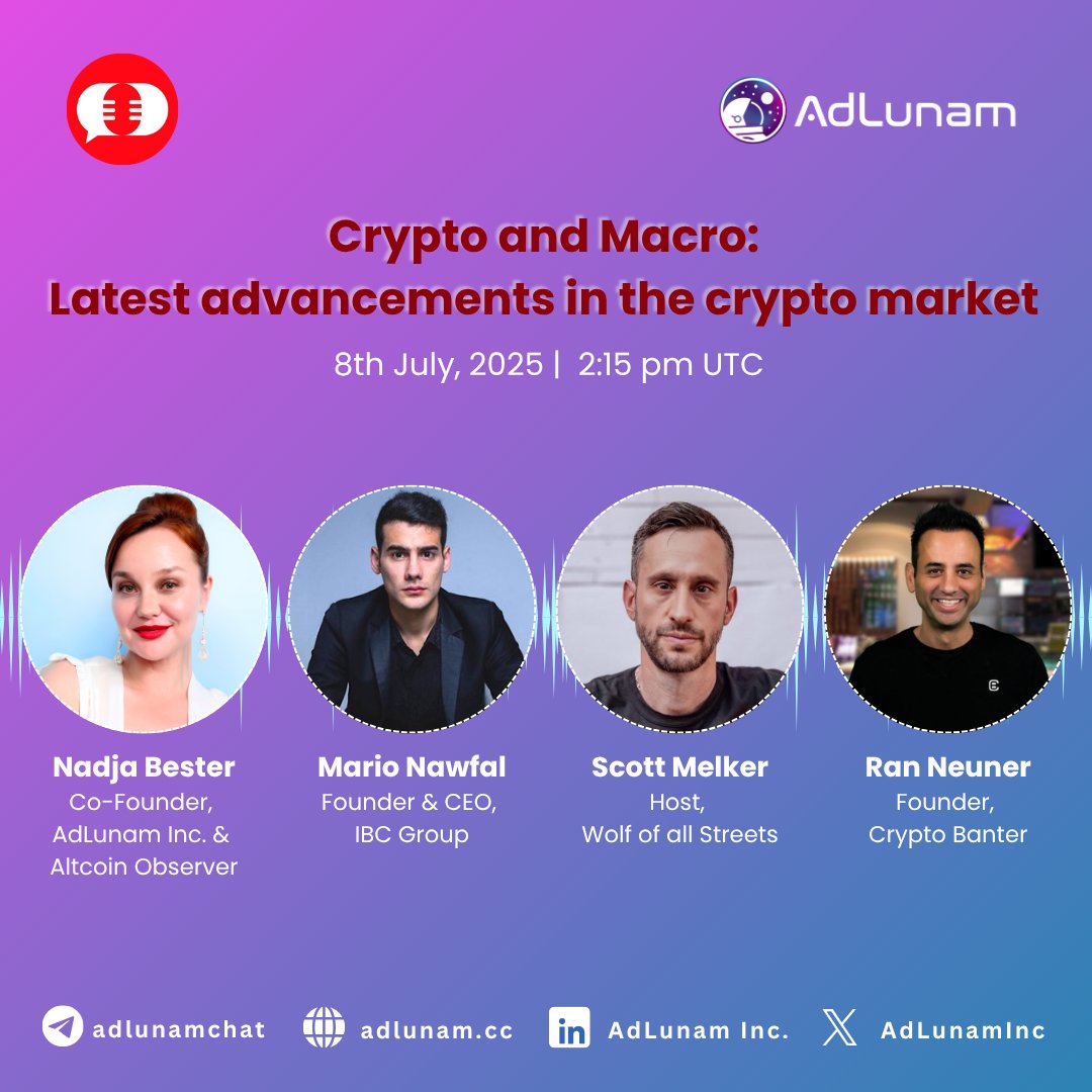 AdLunam, Inc. (@adlunaminc) on Twitter photo ITS TODAY GUYS!!!
🚨 Hot takes. Macro trends. Market momentum
Join <a href="/AdLunamInc/">AdLunam, Inc.</a> Co-Founder <a href="/NadjaBester/">Nadja Bester</a> live on <a href="/Crypto_TownHall/">Crypto Town Hall</a> X space with legends <a href="/MarioNawfal/">Mario Nawfal</a>, <a href="/scottmelker/">The Wolf Of All Streets</a>, and <a href="/cryptomanran/">Ran Neuner</a> as they dive into what’s really happening in the crypto markets and explore the ITS TODAY GUYS!!!
🚨 Hot takes. Macro trends. Market momentum
Join <a href="/AdLunamInc/">AdLunam, Inc.</a> Co-Founder <a href="/NadjaBester/">Nadja Bester</a> live on <a href="/Crypto_TownHall/">Crypto Town Hall</a> X space with legends <a href="/MarioNawfal/">Mario Nawfal</a>, <a href="/scottmelker/">The Wolf Of All Streets</a>, and <a href="/cryptomanran/">Ran Neuner</a> as they dive into what’s really happening in the crypto markets and explore the