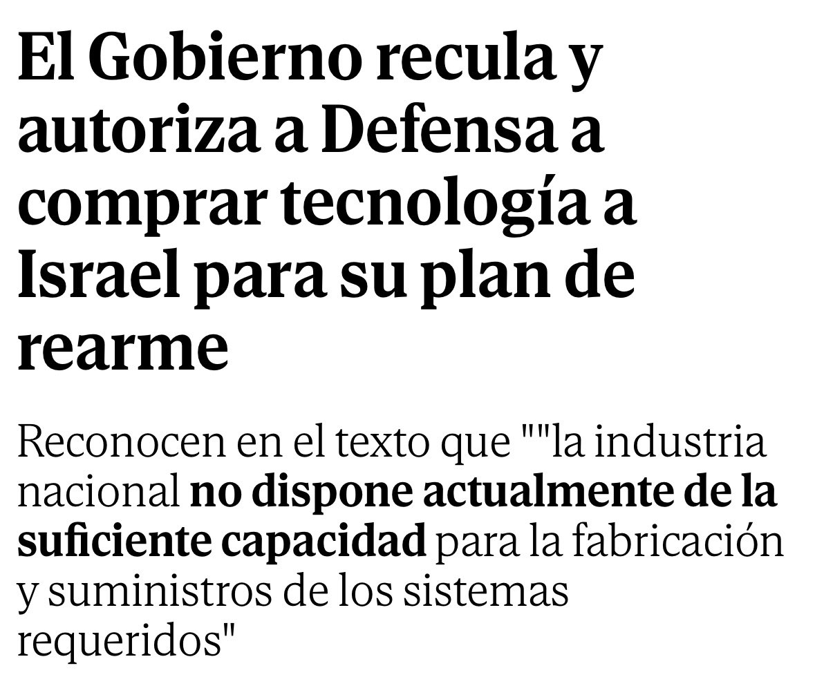 IreneMontero's tweet image. El Gobierno da muchos titulares pero al final esto es lo que hacen: Sánchez nos impone un rearme que se pagará con recortes y la destrucción de los servicios públicos y que además aumenta la compra de armas a los genocidas 👇🏼

No a la guerra, no al rearme, no a la OTAN