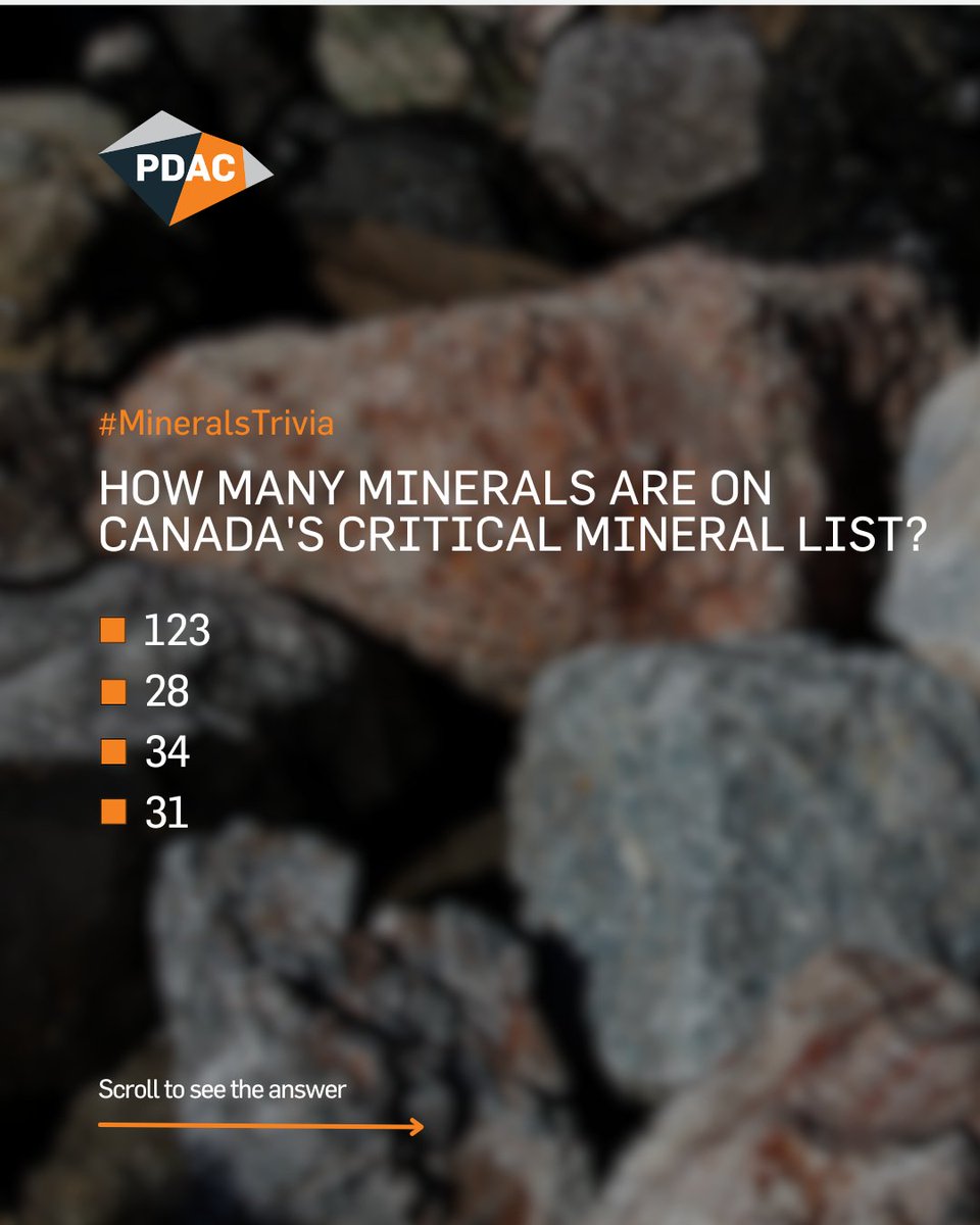 the_PDAC's tweet image. How much do you know about critical minerals? 🔍
Drop your answer in the comments 👇 and swipe to see if you got it right!
Want to learn more about critical minerals? Check out our Critical Minerals 101: pdac.ca/programs-and-a…