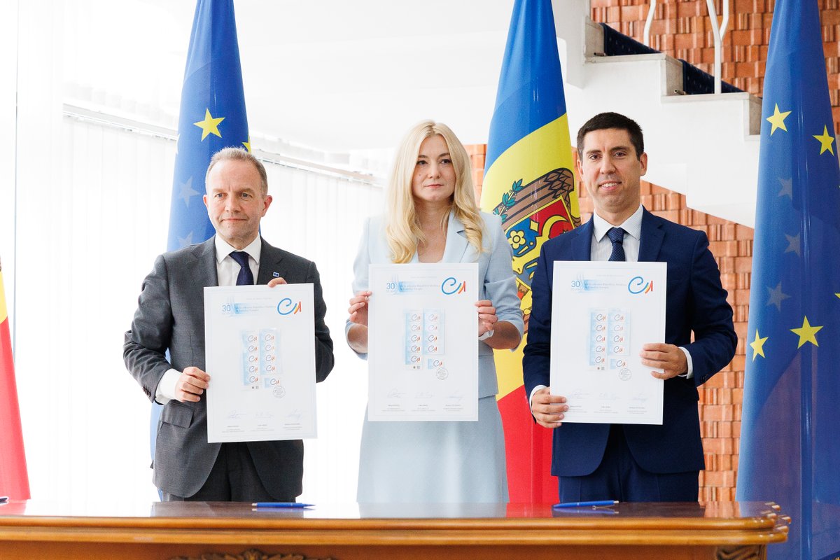 🇲🇩🇪🇺We celebrated 30 years of Moldova's membership in the @CouncilofEurope — a milestone of democratic progress and shared values. 

Proud to launch the anniversary stamp with our partners in recognition of this enduring partnership. 
<a href="/coe/">Council of Europe</a>