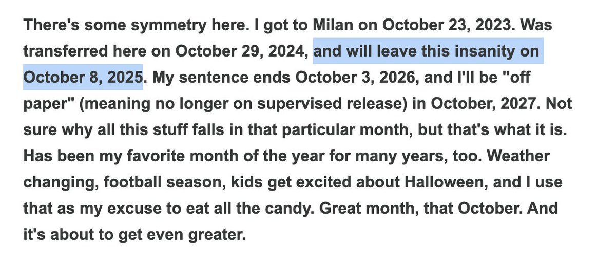 jake_zuckerman's tweet image. Matt Borges, a lobbyist convicted of racketeering in Ohio's FirstEnergy scandal, told his wife, who relayed it to her Substack, that he gets out of prison Oct. 8.
