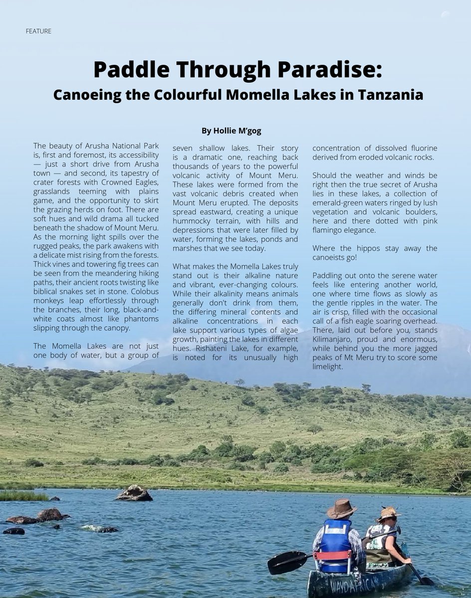 Did you know the vibrant colours of the Momella Lakes are due to different mineral concentrations? 🛶 Explore this volcanic wonder and the incredible wildlife that calls it home.

Dive into the full story from our Ndege News magazine. 
issuu.com/airkenya/docs/…
#SafariReady