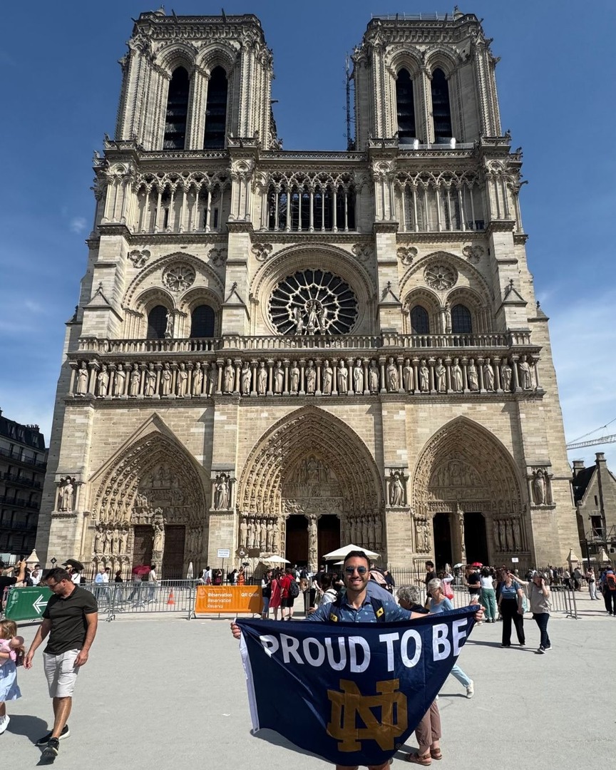From the University of Notre Dame to the Notre-Dame Cathedral in Paris, France! 🇫🇷 ☘️

Scott Weitman '25 brought his Irish pride along for the ride on recent travels. 

#IrishAroundTheWorld

Want to share your best travel pics? Send them our way ➡️ Go.nd.edu/photo