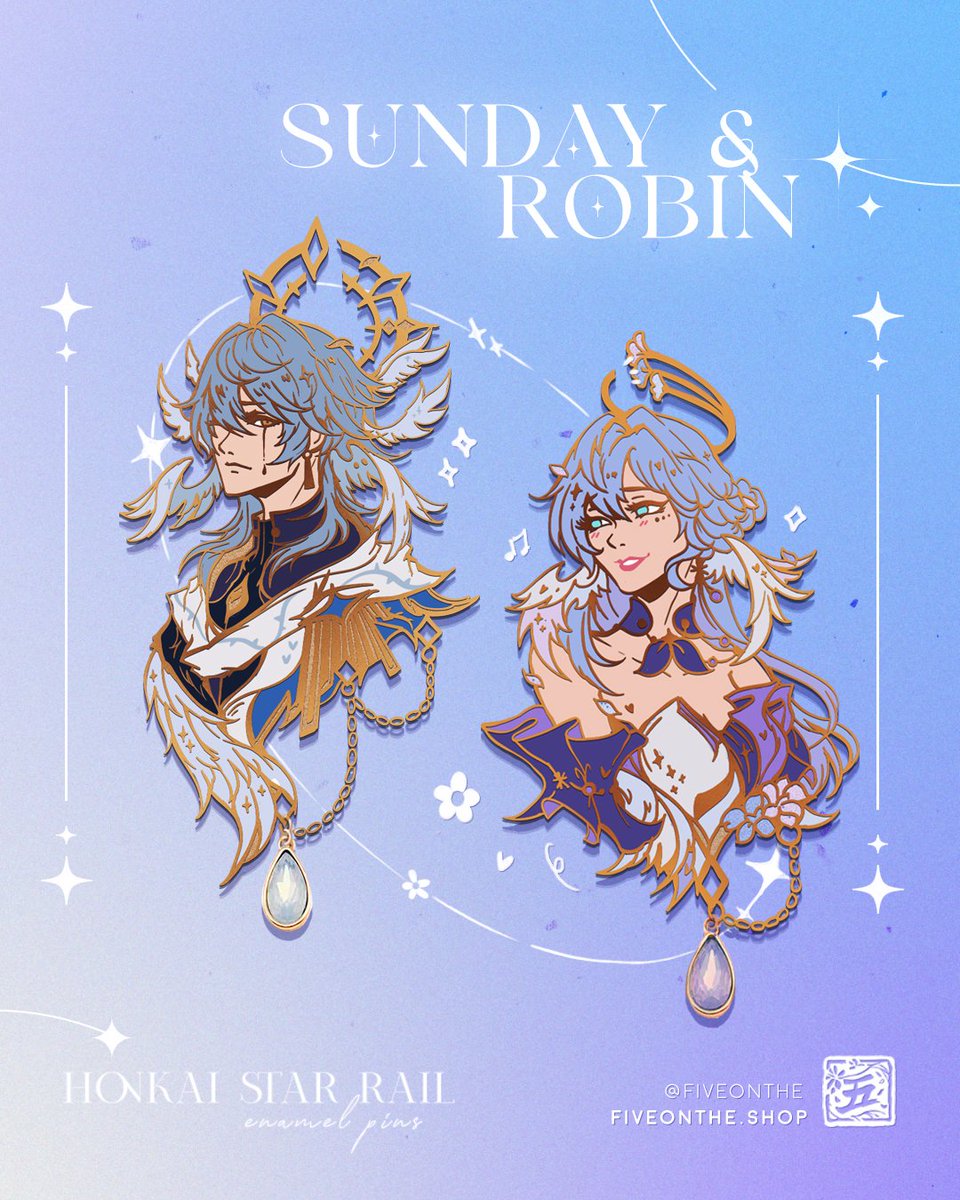 fiveonthe's tweet image. 🕊🪽🪻 Sunday and Robin HSR enamel pin designs! (*´▽`)✨️
#honkaistarrail #sunday #robin