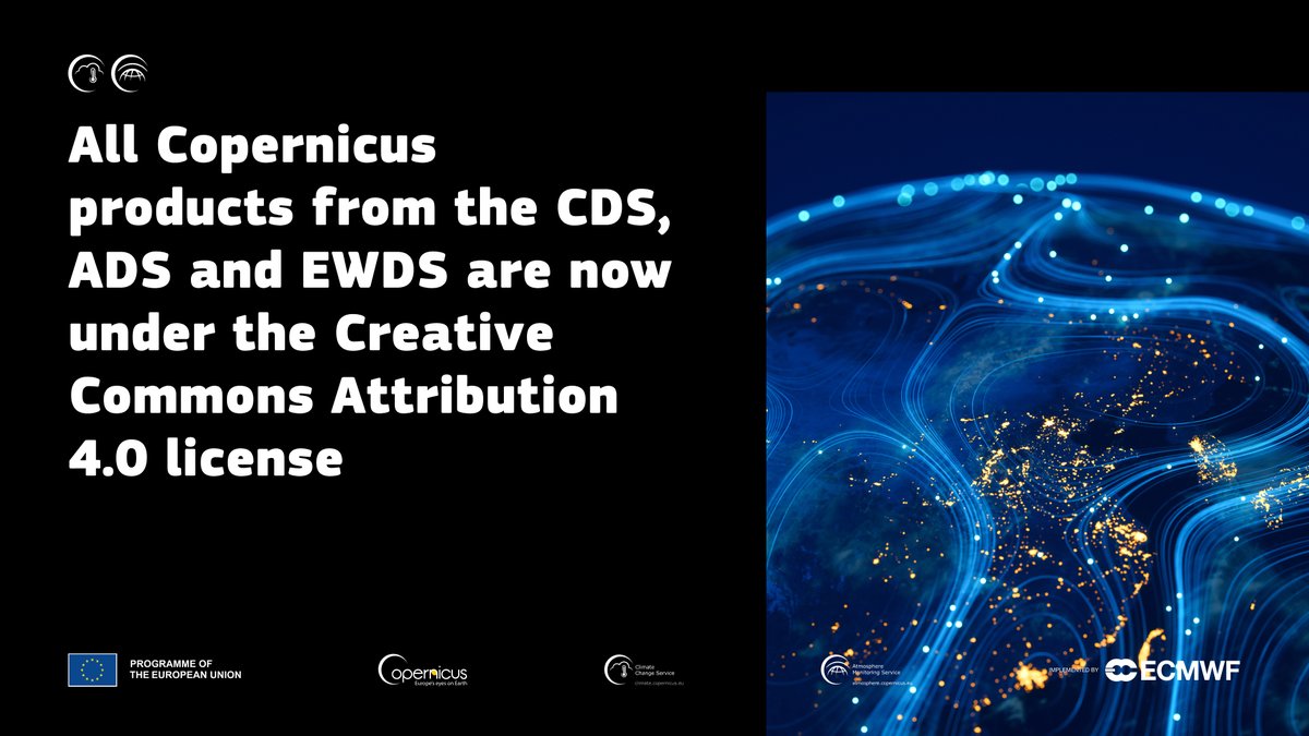Since 2 July 2025, all data in the Copernicus Climate Data Store and Atmosphere Data Store has shifted to the Creative Commons Attribution 4.0 License (CC-BY). Get the full details: forum.ecmwf.int/t/cc-by-licenc…