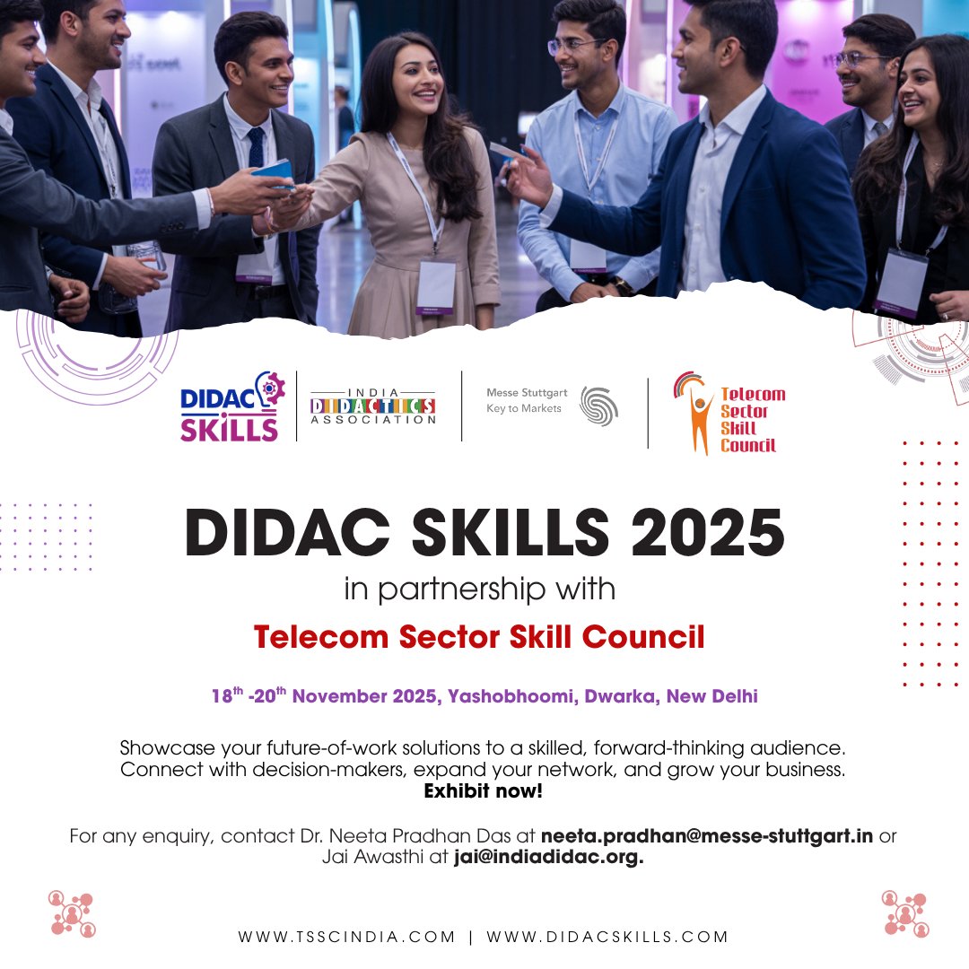 Telecom Sector Skill Council (@tsscindia) on Twitter photo Book : tinyurl.com/mv39hbs4
tsscindia.com
For participation enquiries:
neeta.pradhan@messe-stuttgart.in
jai@indiadidac.org
<a href="/DidacSkills/">Didac Skills</a> | <a href="/Indiadidac/">India Didactics Association</a>
#didacskills2025 #tssc #futureofwork #skilldevelopment #vocationaltraining Book : tinyurl.com/mv39hbs4
tsscindia.com
For participation enquiries:
neeta.pradhan@messe-stuttgart.in
jai@indiadidac.org
<a href="/DidacSkills/">Didac Skills</a> | <a href="/Indiadidac/">India Didactics Association</a>
#didacskills2025 #tssc #futureofwork #skilldevelopment #vocationaltraining