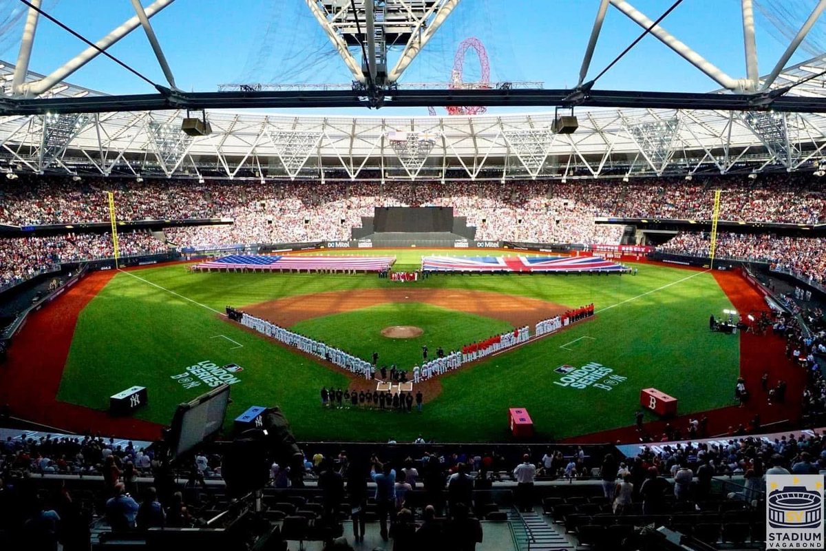StadiumVagabond's tweet photo. 📍London Stadium — June 2019
MLB’s first game in Europe: Red Sox vs. Yankees at London Stadium, home of West Ham United 🇬🇧⚾️
Mookie Betts, Aaron Judge & a royal cameo by Prince Harry & Meghan Markle
#LondonSeries #MLBLondon #Yankees #RedSox #MLBHistory #MeghanMarkle #PrinceHarry https://t.co/8YmkAJKzXS