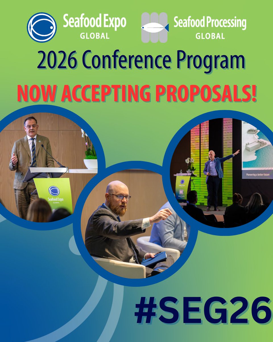 The Call for Proposals for the #SEG26 Conference Program is NOW OPEN!

Learn how YOU can speak on the seafood industry world stage, 21-23 April 2026, in Barcelona, Spain!:

seafoodexpo.com/global/call-fo…

Deadline: 12 September 2025

#seafood #seafoodindustry #conference