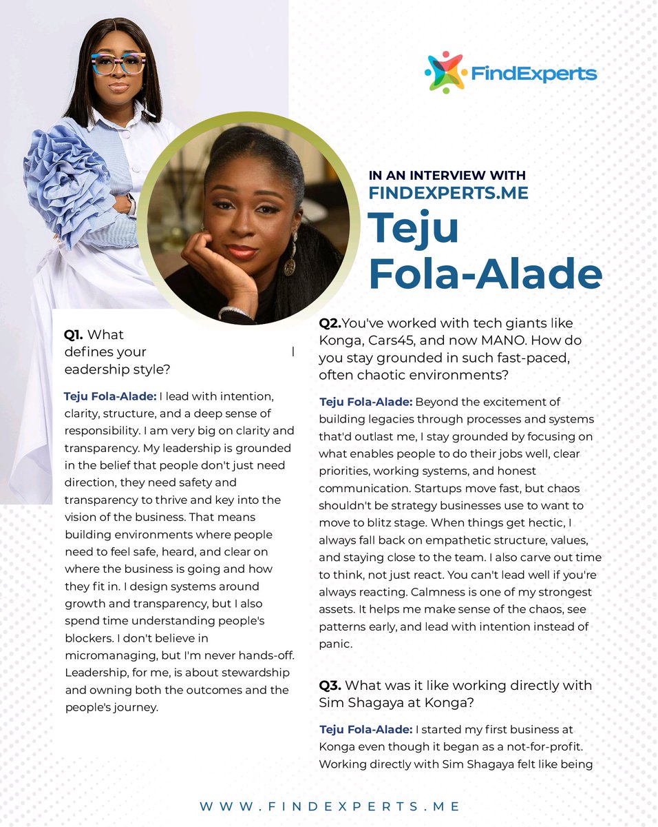 techsomaafrica's tweet photo. New on #HowSheWorks 

Teju Fola Alade has shaped People &amp; Culture across Africa’s top startups—Konga, Cars45, now MANO.
She opens up on what it really takes to build lasting systems, lead with clarity &amp; scale culture.
Read 👉 https://t.co/qvM2C0rtYW
#TechSomaAfrica #FindExpertsME https://t.co/e1BXNf23rh
