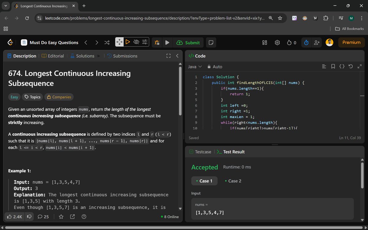 Manohar2909's tweet image. ๐ Day 38 of #100DaysOfCode: Breaking Patterns, Building Logic!
674. Longest Continuous Increasing Subsequence
557. Reverse Words in a String III
#JavaWithDSA #StringManipulation #ProblemSolving
#CodingJourney #TechWithManohar
#TwoPointerTechnique 
#DailyCodingChallenge