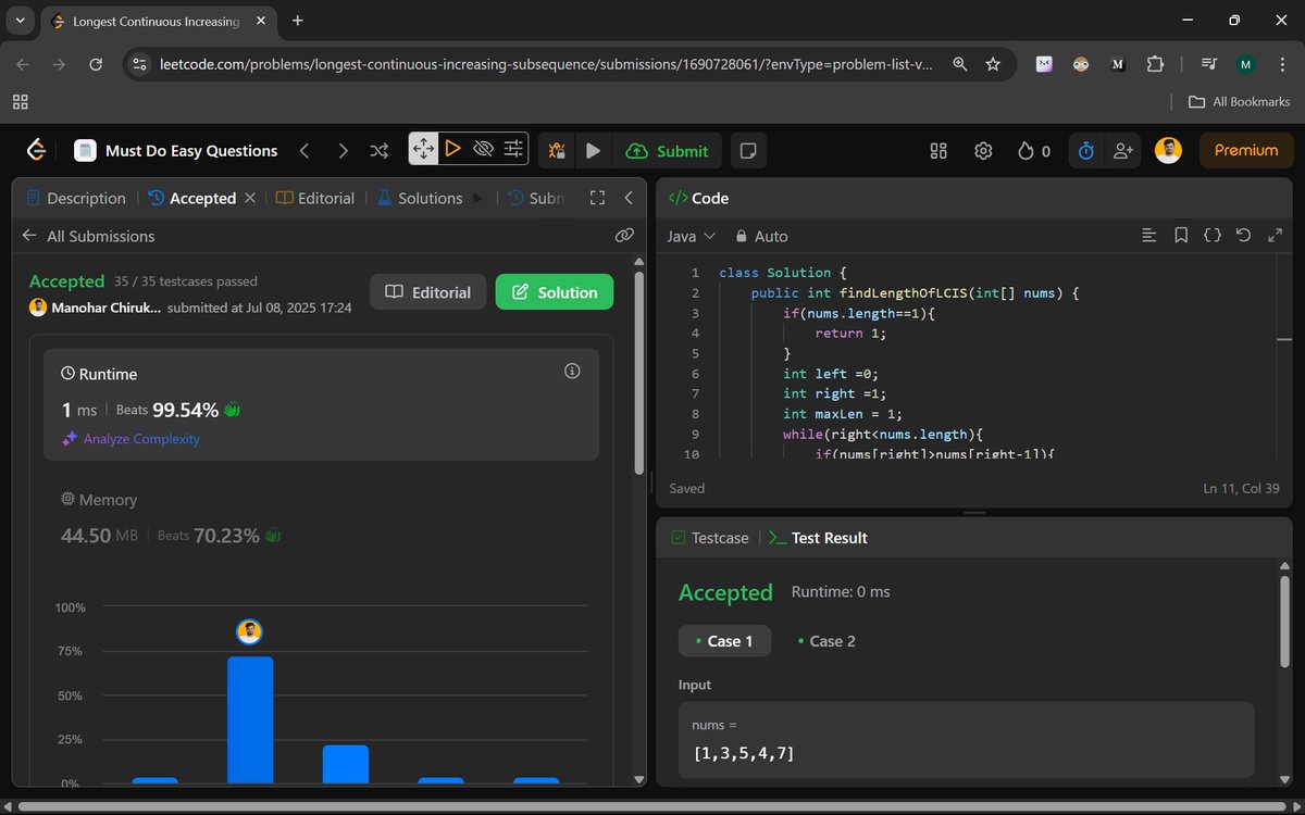 Manohar2909's tweet image. ๐ Day 38 of #100DaysOfCode: Breaking Patterns, Building Logic!
674. Longest Continuous Increasing Subsequence
557. Reverse Words in a String III
#JavaWithDSA #StringManipulation #ProblemSolving
#CodingJourney #TechWithManohar
#TwoPointerTechnique 
#DailyCodingChallenge