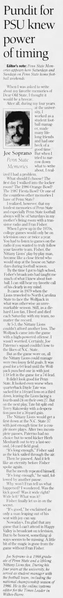 Very sorry to learn of the passing of Joe Soprano, longtime Times Leader editor. Among his contributions to the sporting world, he was a student manager in Penn State's 1986 national championship season.

Came across this wonderful column about his PSU fandom. RIP.