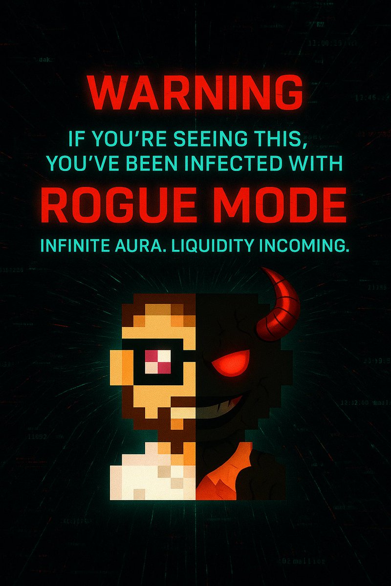 aron_rogue_mode's tweet photo. WARNING:
You’ve just been infected with ROGUE MODE.
🧠 Enhanced vision
💸 Liquidity magnetized
👣 Wallet traces unlocked

Too late to ignore it.
Aura permanent. Extraction inevitable.