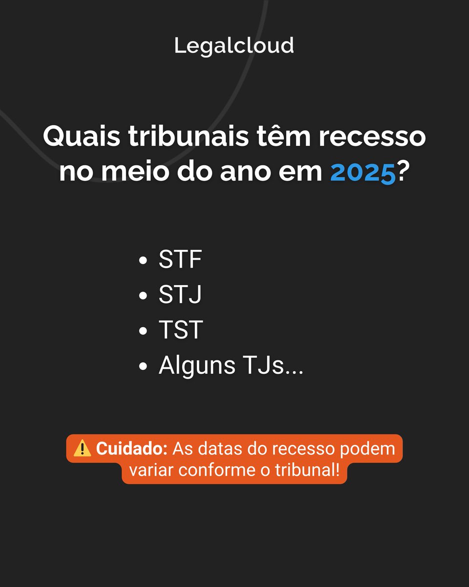 legalcloudbr's tweet photo. Recesso no meio do ano? 🧐 

Isso mesmo, Doutores! Vem cá que te atualizamos sobre os tribunais que adotam essa pausa no meio do ano… 
⬇️ https://t.co/VJsUn8B3Mt