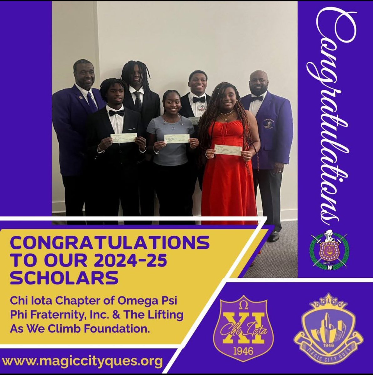MagicCityQuesSC's tweet photo. 🎓💜 We’re Celebrating Scholars! 💜🎓

The Chi Iota Chapter of Omega Psi Phi Fraternity, Incorporated and the Lifting As We Climb Foundation are proud to announce our 2024–2025 Magic City Scholars! https://t.co/a0284DaENz