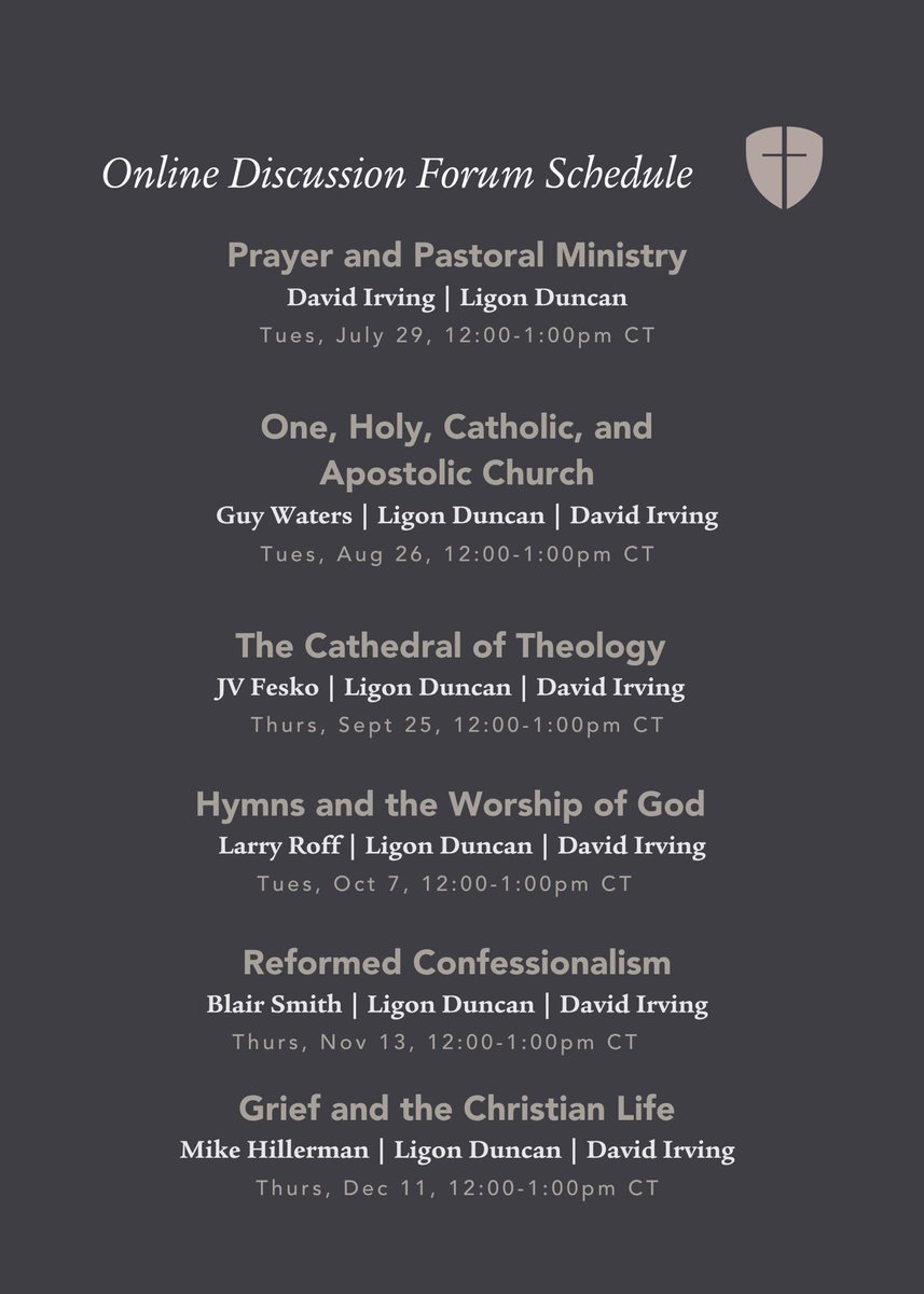 RTSJackson's tweet image. Please save the dates and join us for @ReformTheoSem’s Online Discussion Forum as Dr. @LigonDuncan and Dr. @DavidTIrving welcome a great line-up of contributors to discuss topics related to the Bible, theology, and ministry. For more information, visit rts.edu/campuses/jacks…