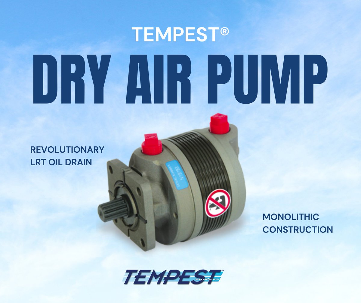 Keep your systems running strong with Tempest® dry air pumps—engineered for performance, built to last.
Tempest® offers a complete line of FAA-PMA approved new and overhauled dry air pumps designed to meet the demands of today’s light aircraft.

#Tempest #TempestAeroGuard