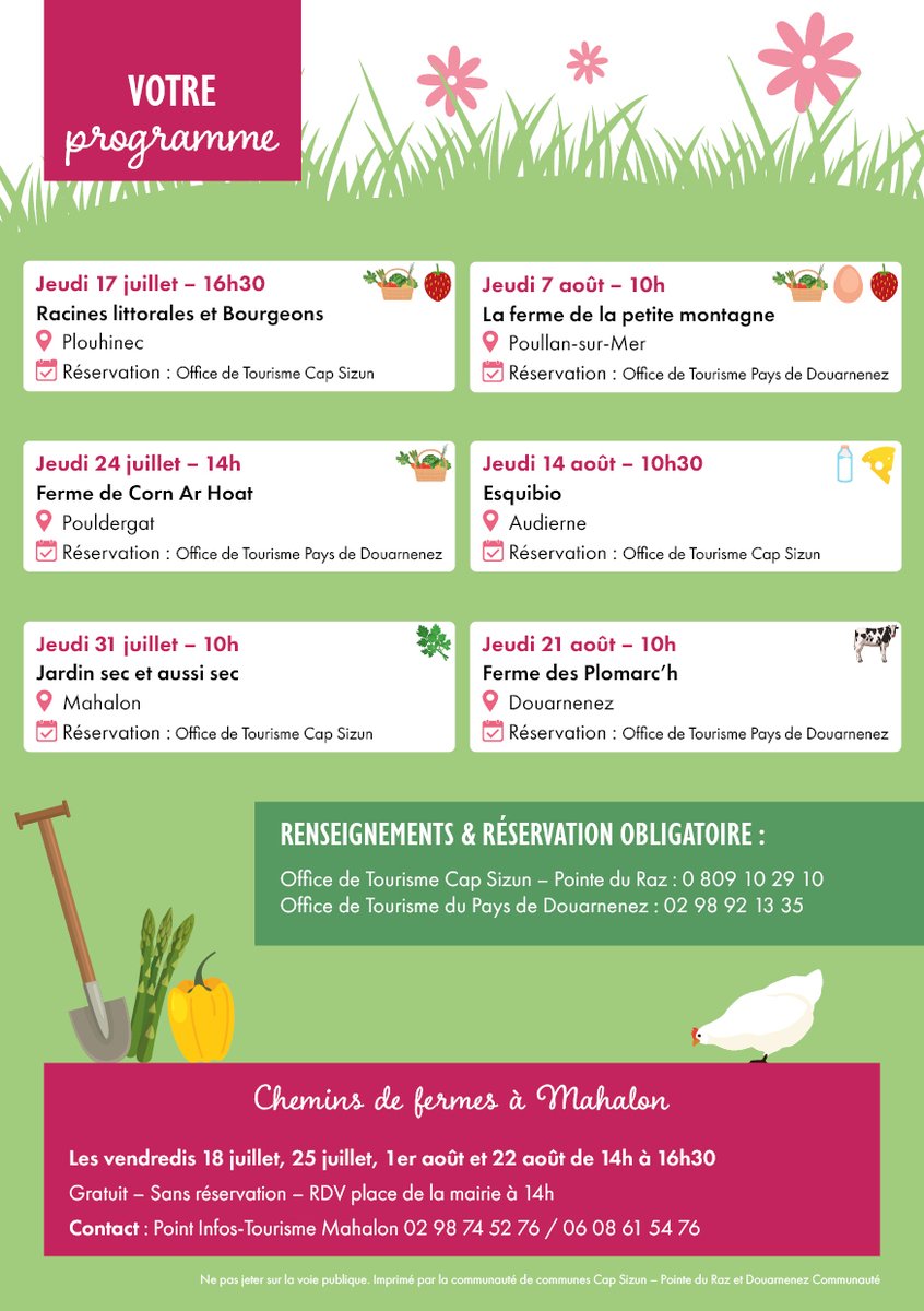 🐄[VISITES DE FERMES]🐄
En juillet et en août, participez gratuitement aux visites de fermes et d'exploitations locales en circuits courts en Pays de Douarnenez et en Cap Sizun Pointe du Raz 👍
✅Programme ici : douarnenez-communaute.fr/visite-fermes-…